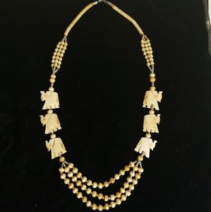 Carved Bone Elephant Necklace